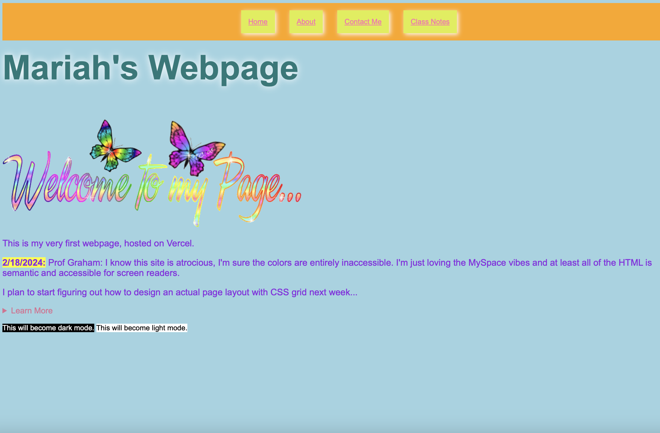 An image of the previous version of my webpage